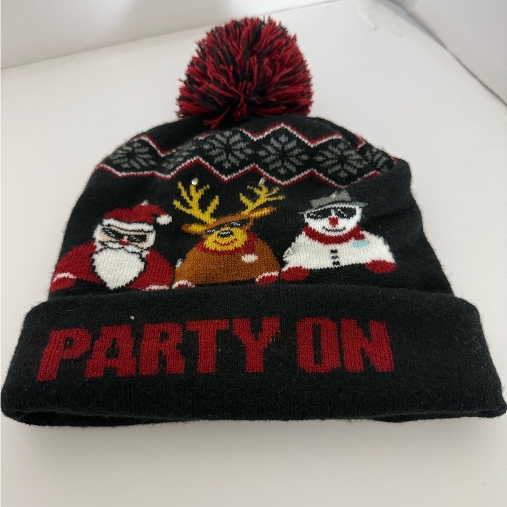 Vini Party On Christmas Beanie Hat Reindeer Santa Snowman Funny Pom Pom Gift - Picture 2 of 4